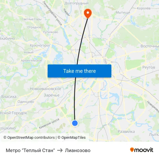 Метро "Теплый Стан" to Лианозово map