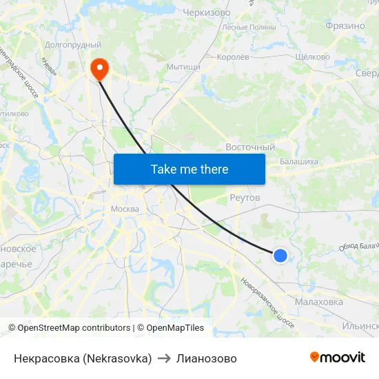 Некрасовка (Nekrasovka) to Лианозово map