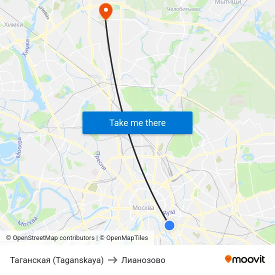 Таганская (Taganskaya) to Лианозово map