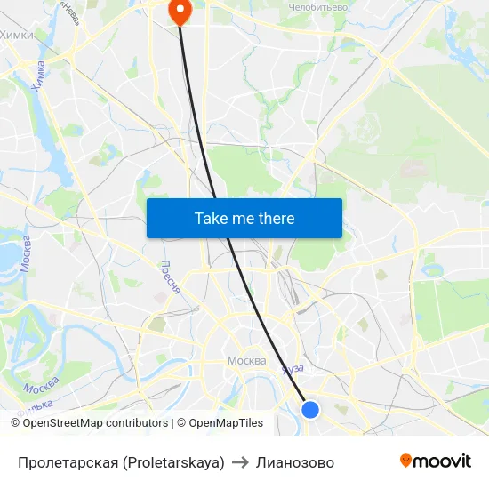Пролетарская (Proletarskaya) to Лианозово map