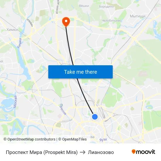Проспект Мира (Prospekt Mira) to Лианозово map