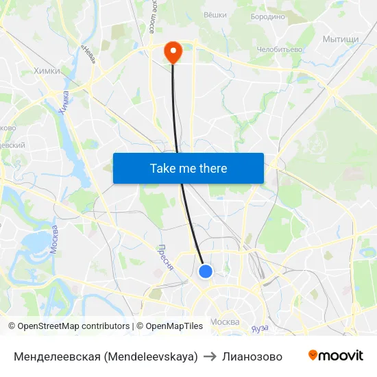 Менделеевская (Mendeleevskaya) to Лианозово map