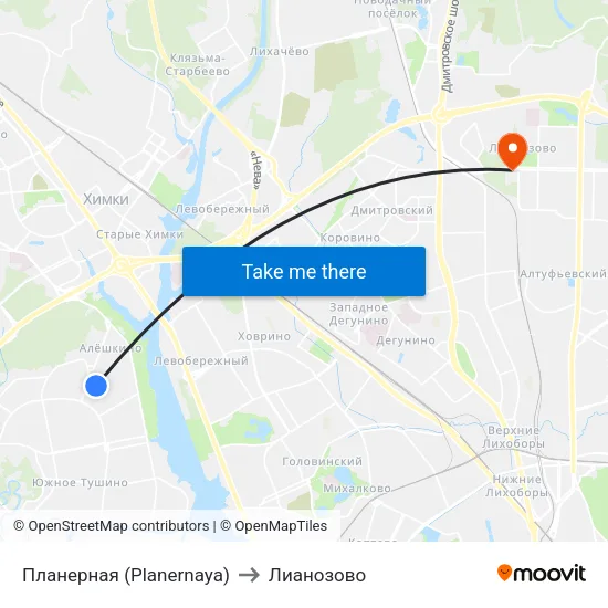 Планерная (Planernaya) to Лианозово map