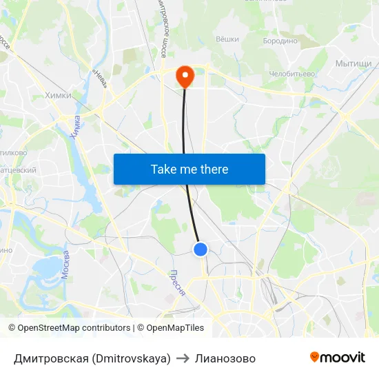 Дмитровская (Dmitrovskaya) to Лианозово map