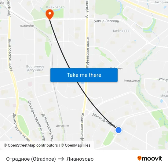 Отрадное (Otradnoe) to Лианозово map