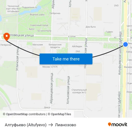 Алтуфьево (Altufyevo) to Лианозово map