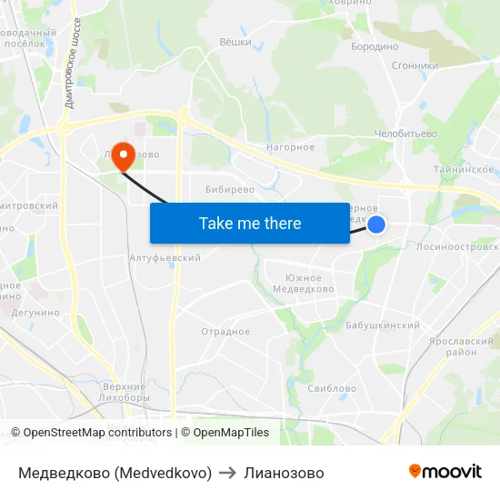 Медведково (Medvedkovo) to Лианозово map