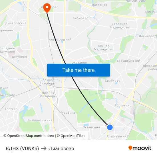 ВДНХ (VDNKh) to Лианозово map