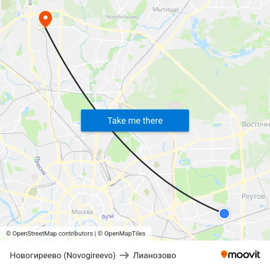 Новогиреево (Novogireevo) to Лианозово map