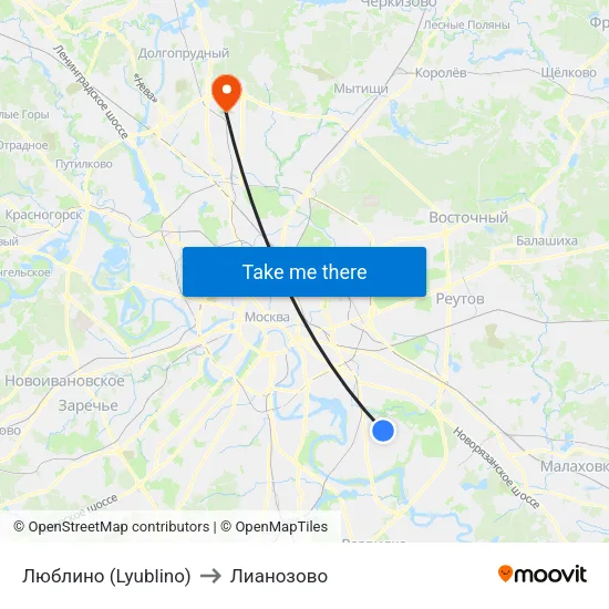 Люблино (Lyublino) to Лианозово map