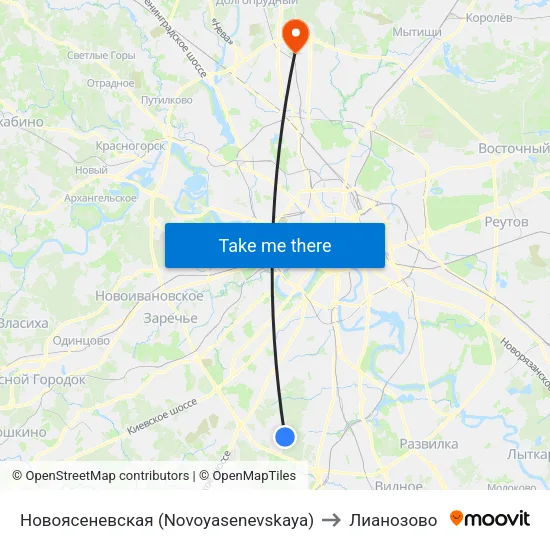 Новоясеневская (Novoyasenevskaya) to Лианозово map