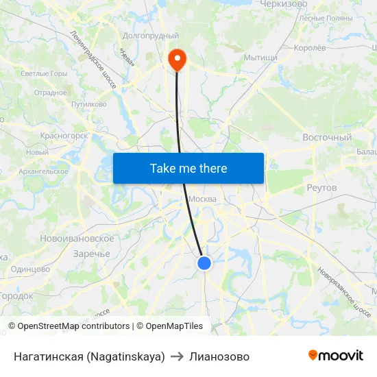 Нагатинская (Nagatinskaya) to Лианозово map