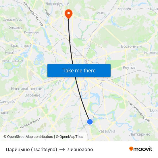 Царицыно (Tsaritsyno) to Лианозово map