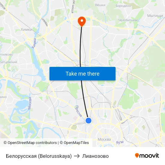 Белорусская (Belorusskaya) to Лианозово map