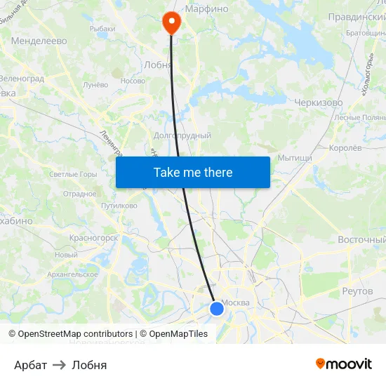 Арбат to Лобня map