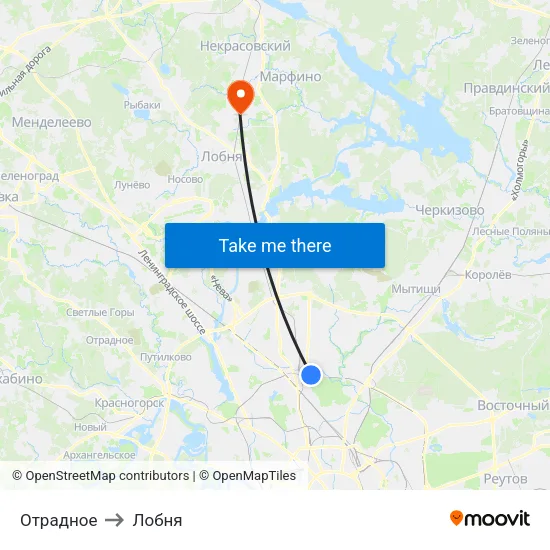 Отрадное to Лобня map
