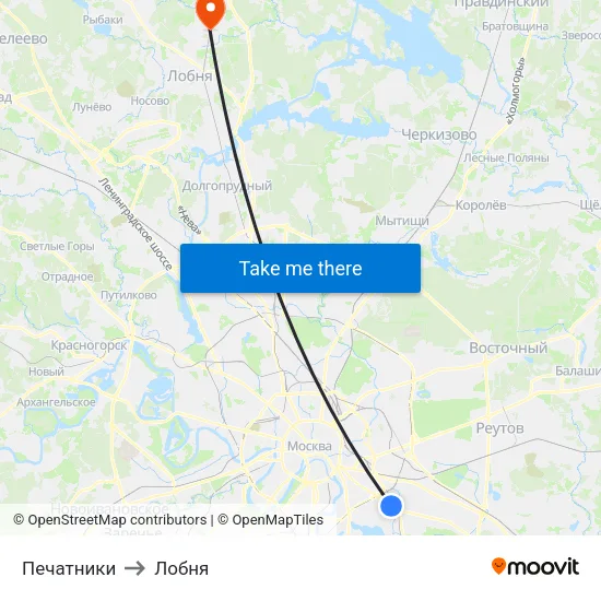 Печатники to Лобня map