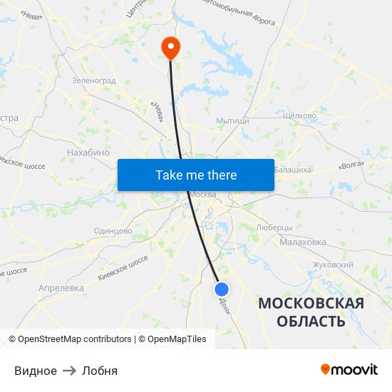 Видное to Лобня map