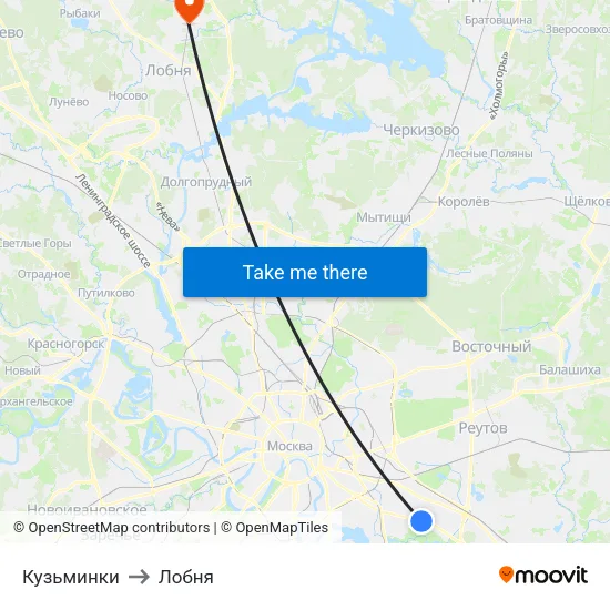 Кузьминки to Лобня map