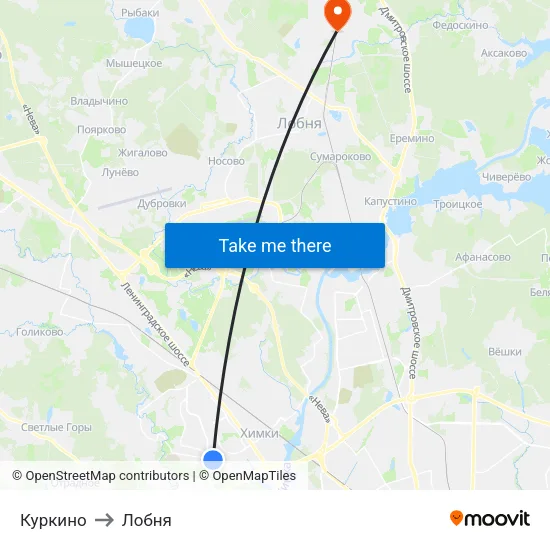 Куркино to Лобня map