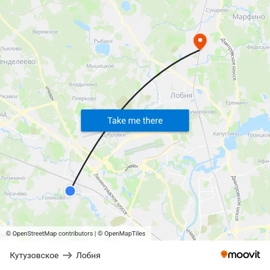 Кутузовское to Лобня map