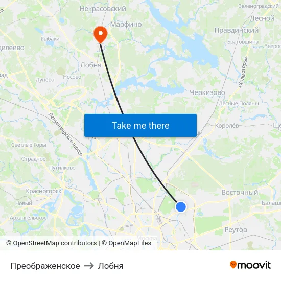 Преображенское to Лобня map
