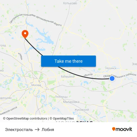 Электросталь to Лобня map