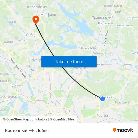Восточный to Лобня map