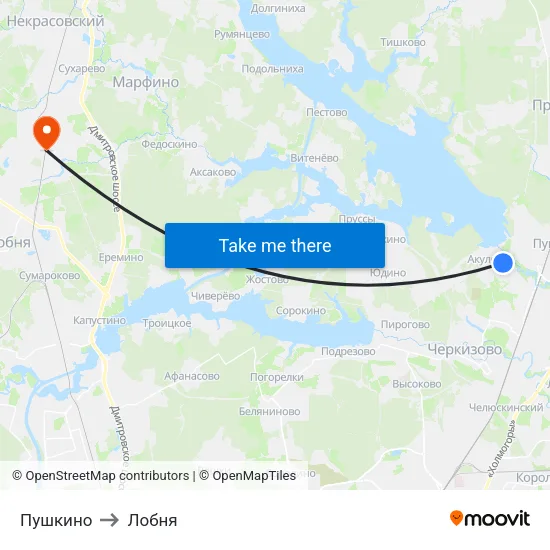Пушкино to Лобня map