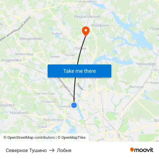 Северное Тушино to Лобня map