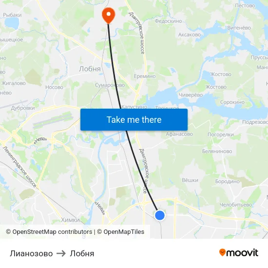 Лианозово to Лобня map