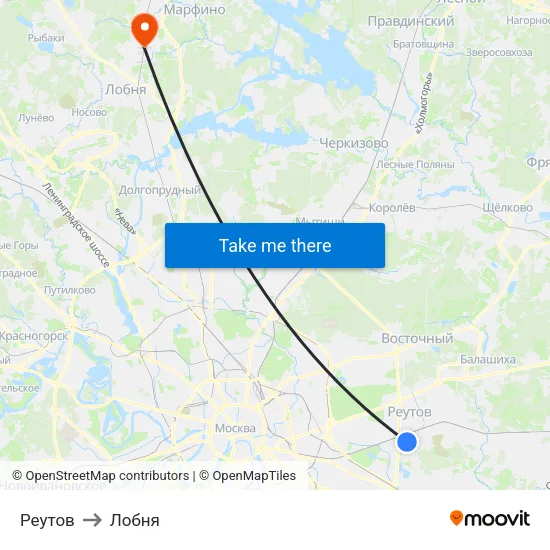 Реутов to Лобня map