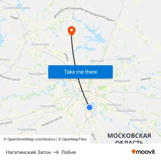 Нагатинский Затон to Лобня map