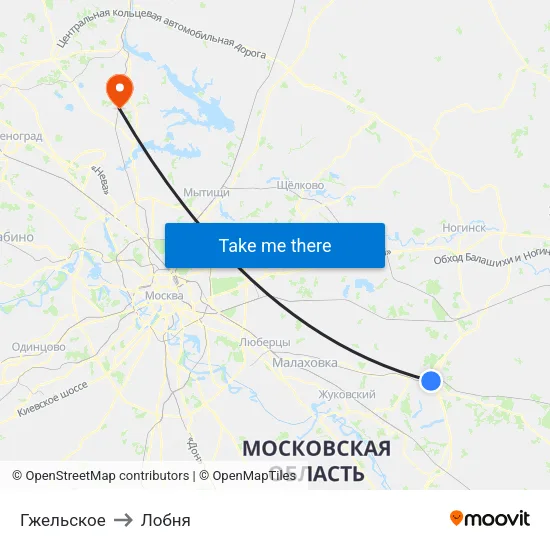 Гжельское to Лобня map