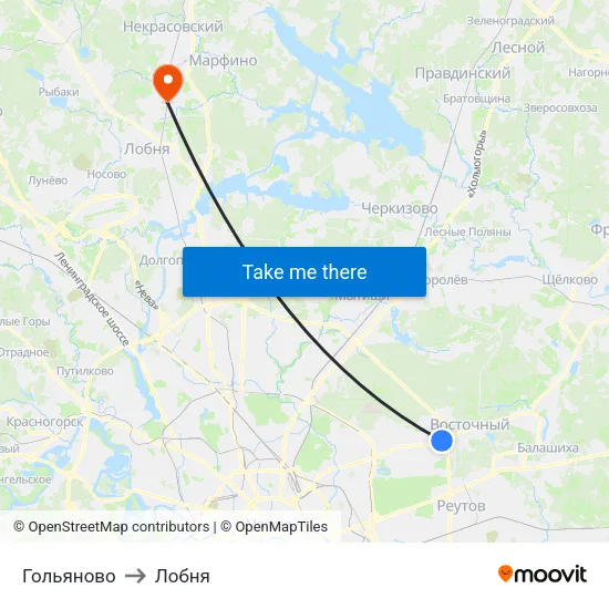 Гольяново to Лобня map