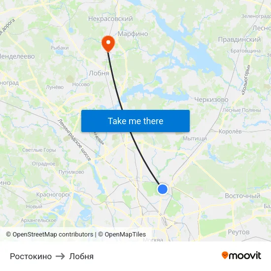 Ростокино to Лобня map