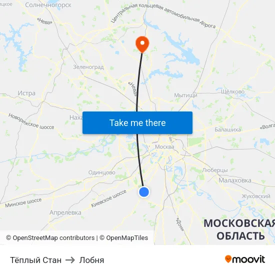 Тёплый Стан to Лобня map