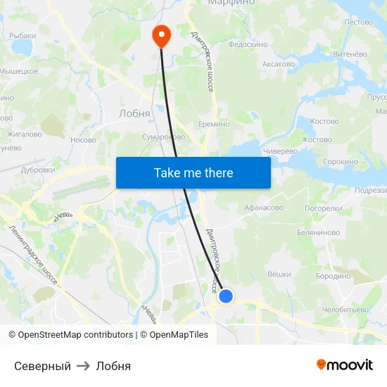 Северный to Лобня map