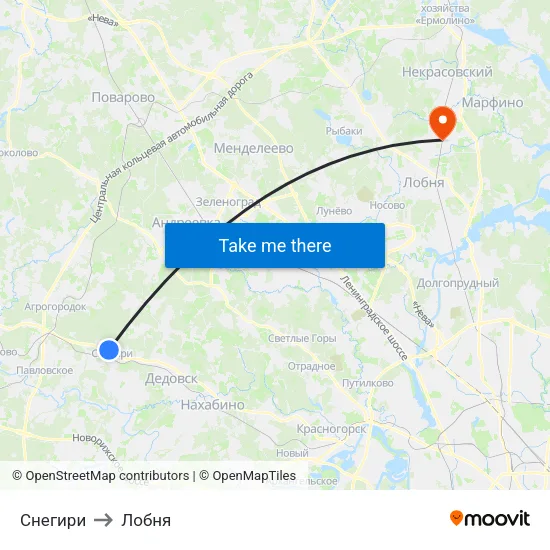 Снегири to Лобня map