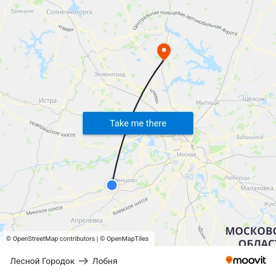 Лесной Городок to Лобня map