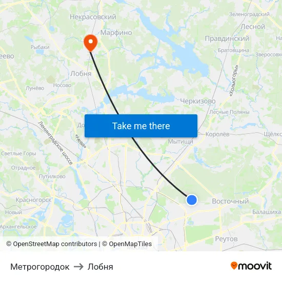 Метрогородок to Лобня map