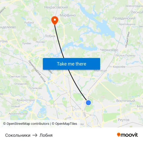 Сокольники to Лобня map