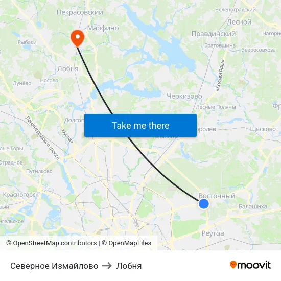 Северное Измайлово to Лобня map