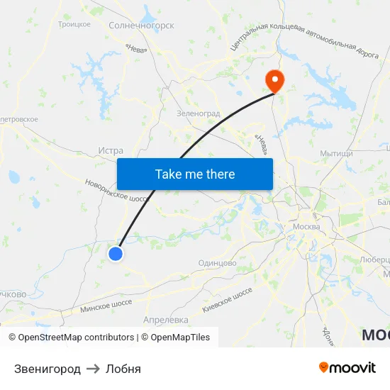 Звенигород to Лобня map