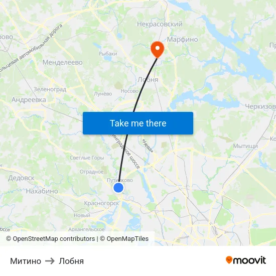 Митино to Лобня map