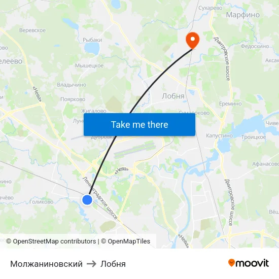 Молжаниновский to Лобня map
