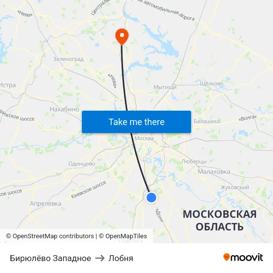 Бирюлёво Западное to Лобня map
