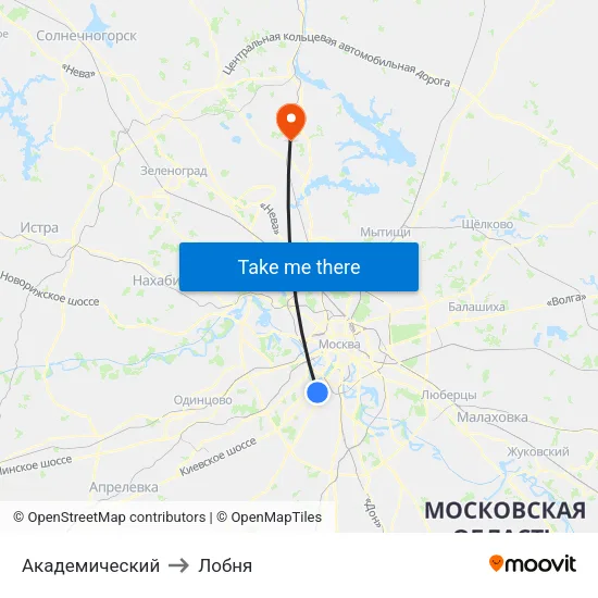 Академический to Лобня map
