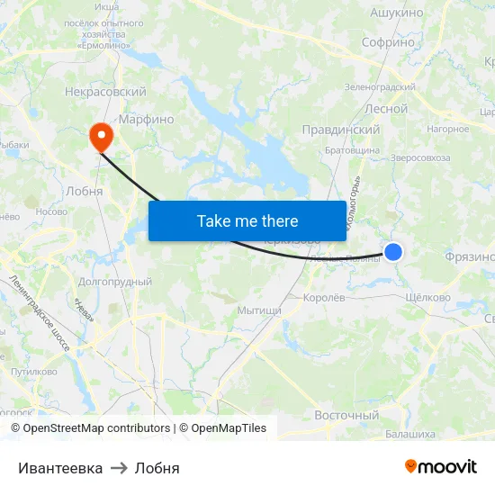 Ивантеевка to Лобня map