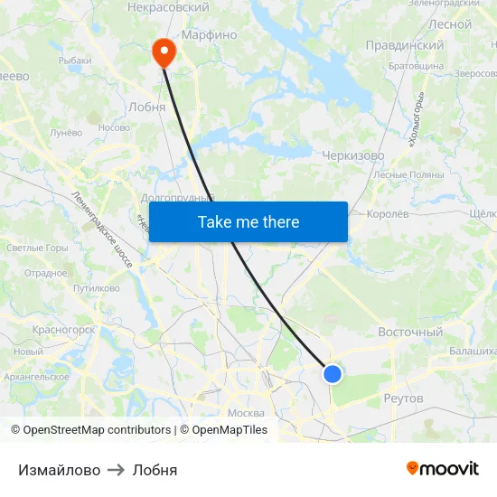 Измайлово to Лобня map